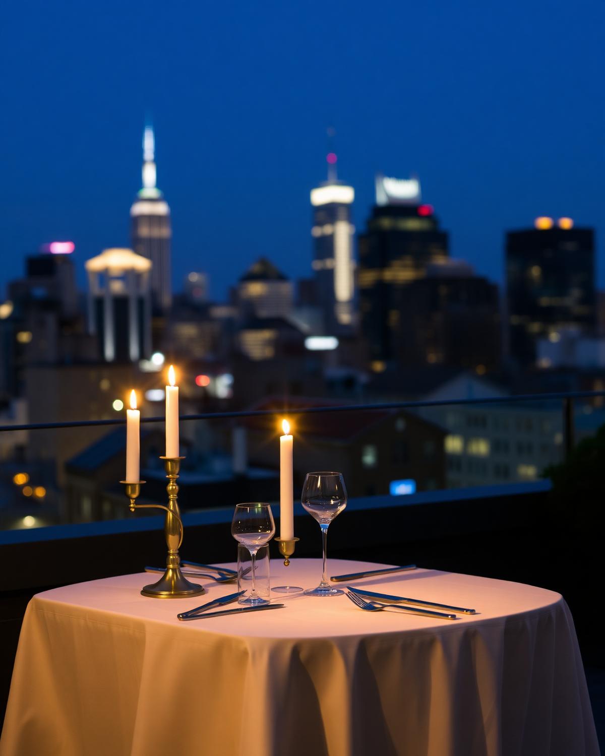 Candlelit rooftop dinner overlooking Manhattan